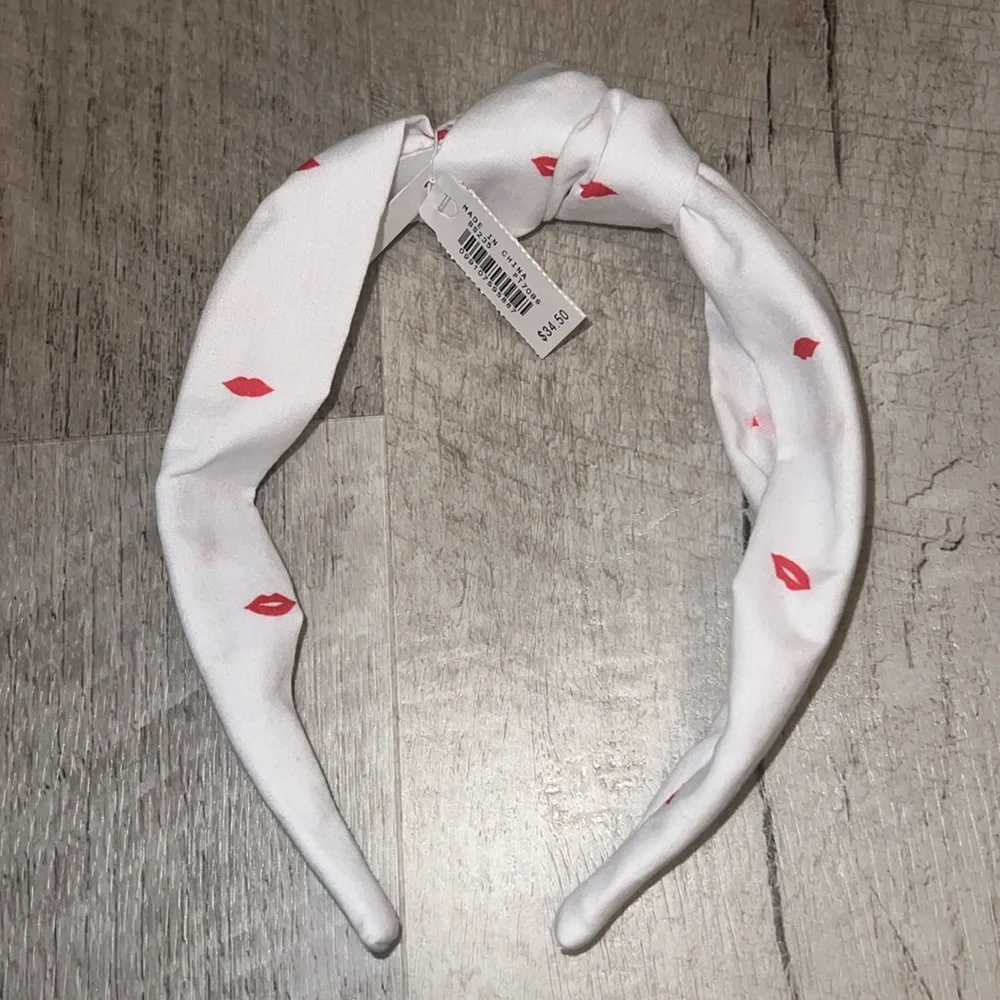 NEW J. Crew White Headband with Red Lips